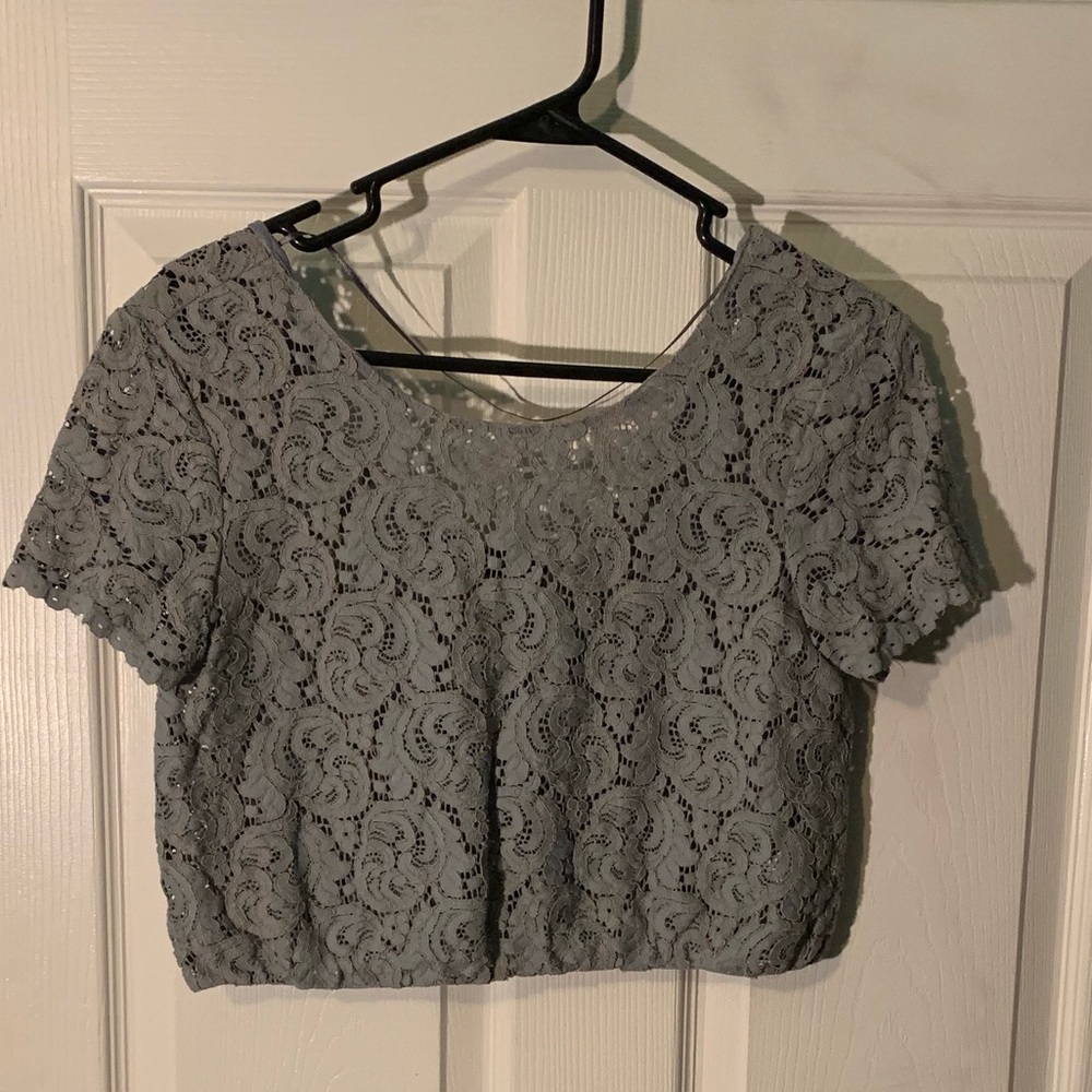 Zara Light Blue Lace Crop T-shirt